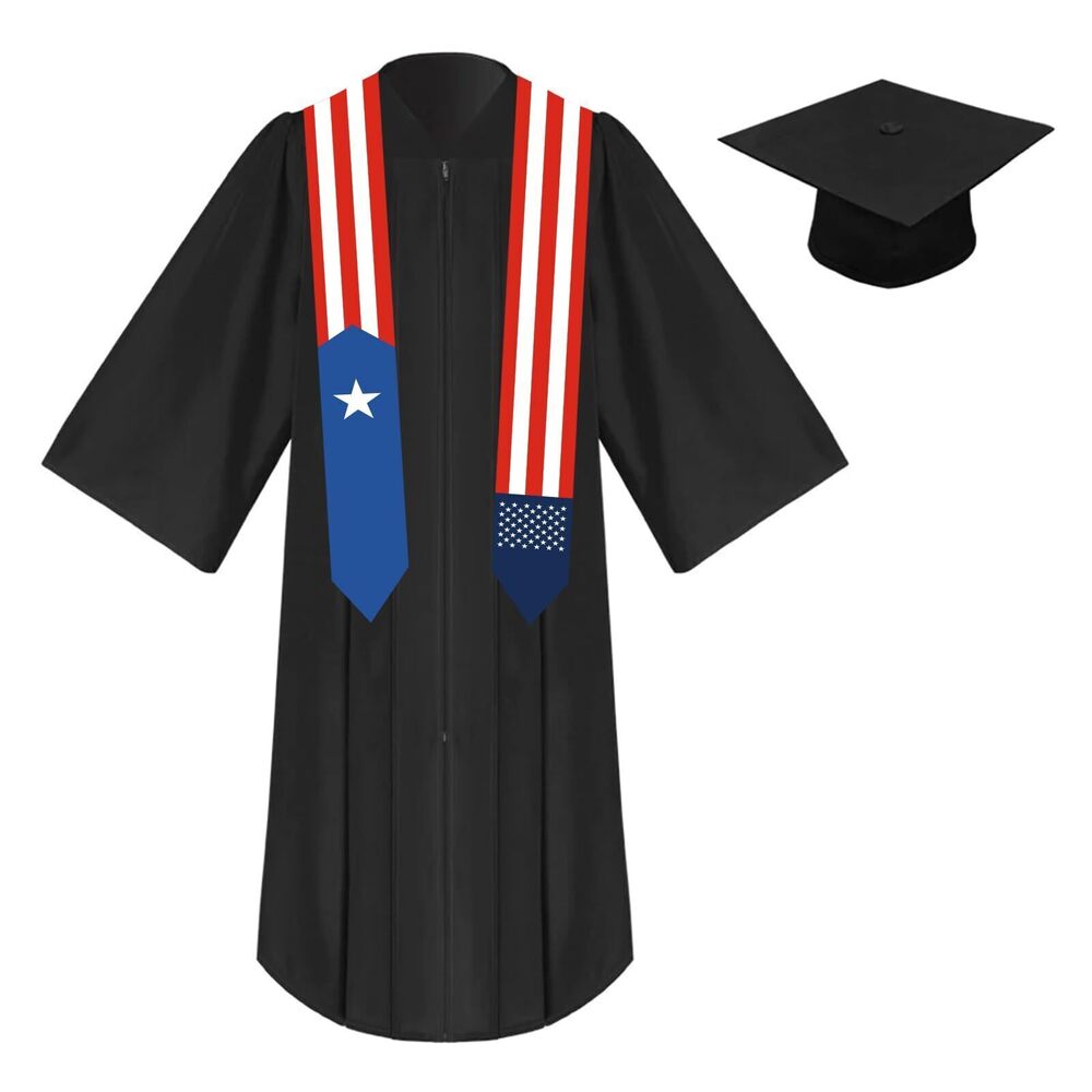 8479 2025 Unisex St 72 Inch Puerto Rico Flag and USA Flag Mixed Graduation